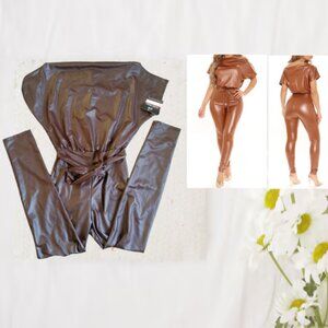 Want You Back PU Jumpsuit - Dark brown new with tag